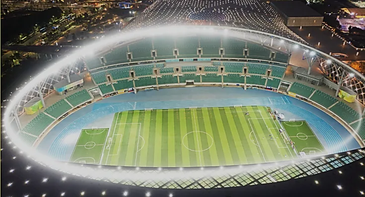 Stadium with light-tracing effect running around the bowl