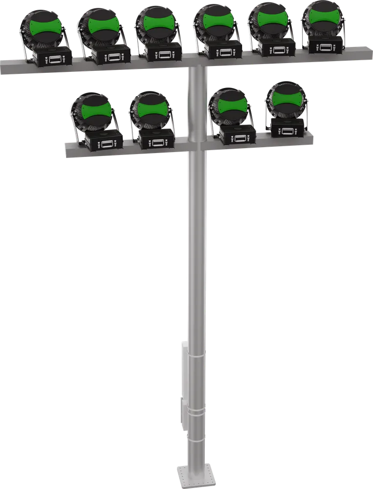 Pole with ten badged Scorpius fixtures