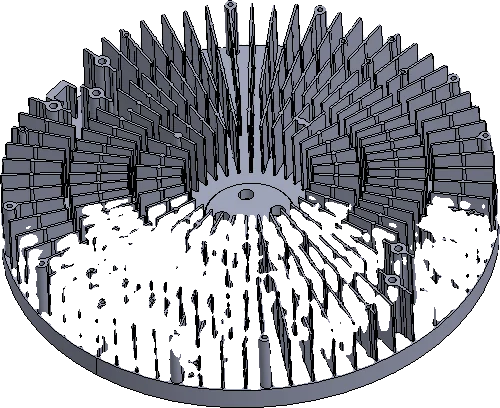 Cold-forged 1070 heatsink, radial pin fins