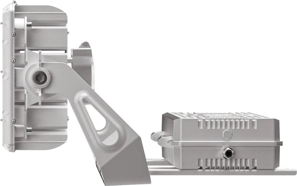 Apollo on yoke bracket with driver box, side view