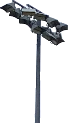 Retrofitted pole with four LED fixtures